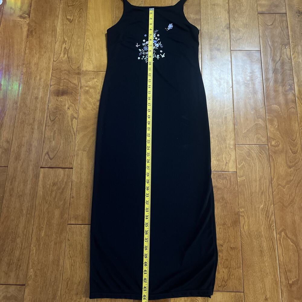 Vintage Y2K Voice Black Floral Maxi Dress Size M Whimsigoth Fairycore Slip Dress - Picture 10 of 12